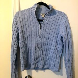 LL Bean zip up sweater, light blue, size S